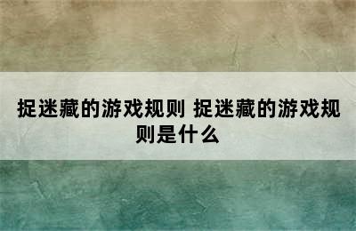 捉迷藏的游戏规则 捉迷藏的游戏规则是什么